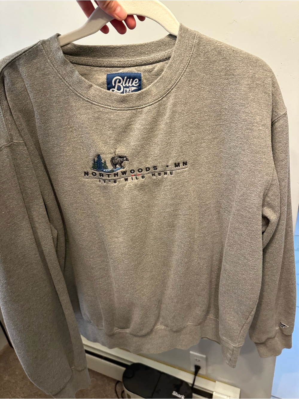 Blue 84 Gray Embroidered Northwoods MN Crewneck Sweater
